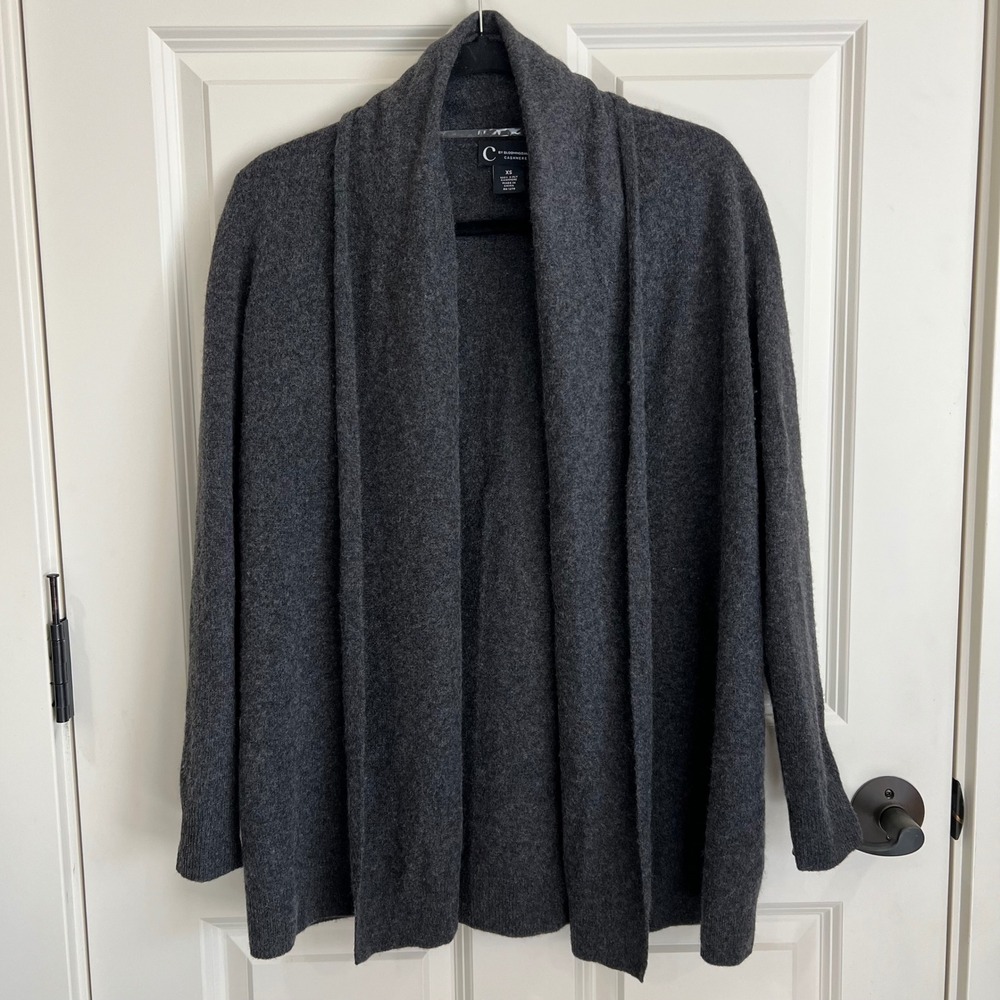 C by Bloomingdale's 100% Cashmere Shawl Collar Open Front Cardigan Sweater XS